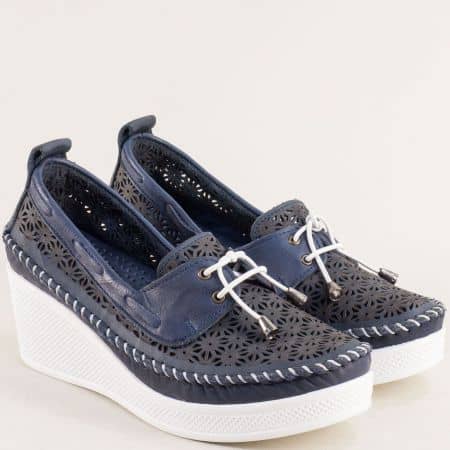 Сини дамски обувки на платформа естествена кожа 10314810s