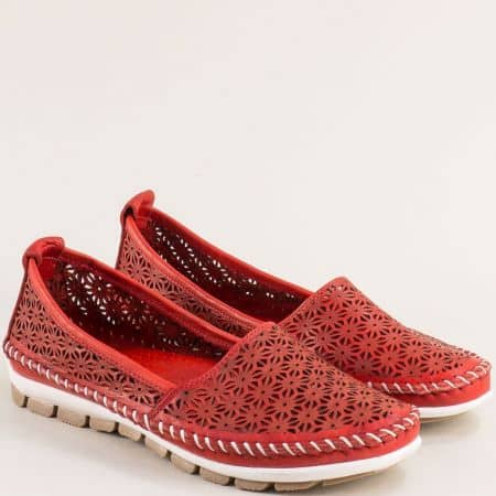 Равни дамски обувки в червен цвят естествена кожа  1048050chv