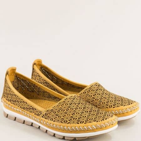 Леки и удобни дамски обувки естествена кожа в жълто 1048050j