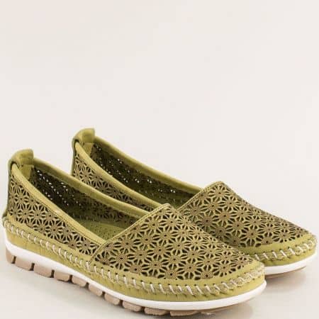 Комфортни зелени дамски обувки естествена кожа 1048050z