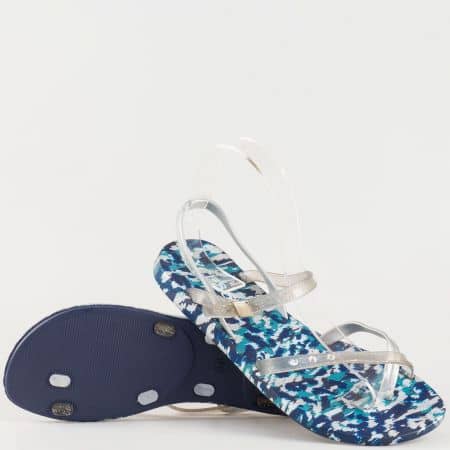 Дамски сандали на удобно ходило със свежа лятна визия и камъчета в син и сив цвят 1056s
