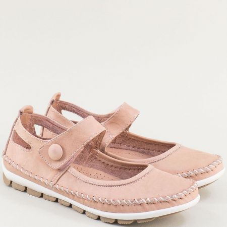Равни дамски обувки с каишка в розово естествена кожа 1058050rz