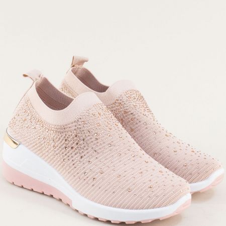Розови дамски обувки на платформа с ластици 1060-40rz
