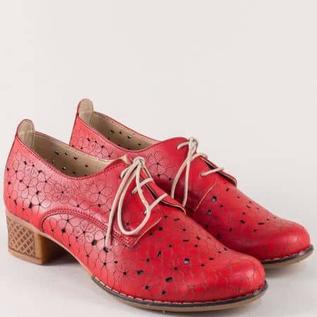 Червени дамски обувки с перфорация и кожена стелка 10661058chv
