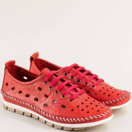 Червени обувки с перфорация естествена кожа 1078050chv