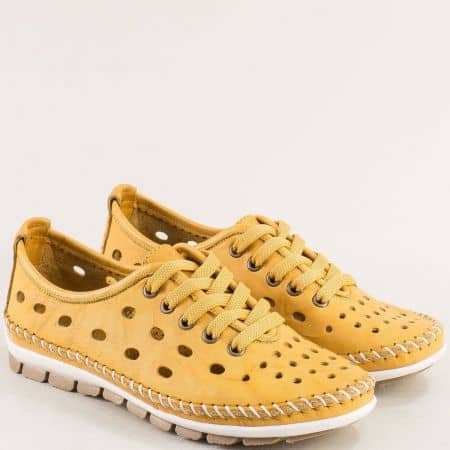Перфорирани дамски обувки естествена кожа в жълто 1078050j