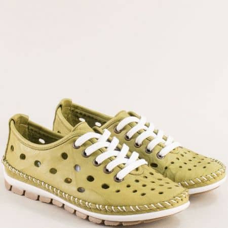 Дамски обувки от естествена кожа в зелен цвят 1078050z