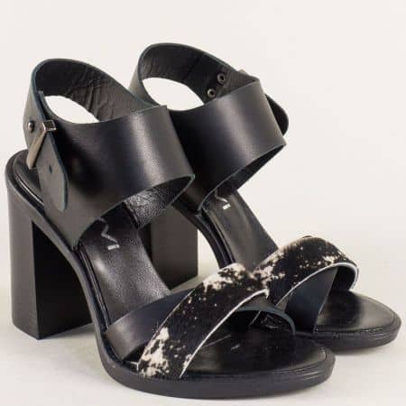 Черни дамски сандали на висок ток с кожена стелка- Navvi  10857ch