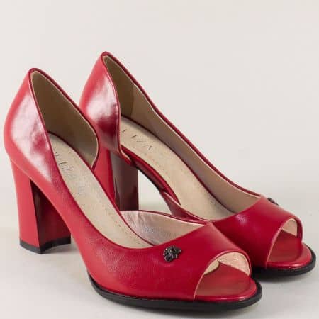 Червени дамски обувки на стабилен висок ток 1101091chv