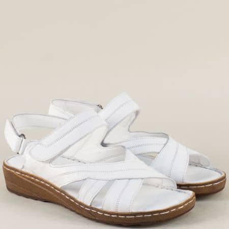 Шити дамски сандали от бяла естествена кожа с две лепки 110345b