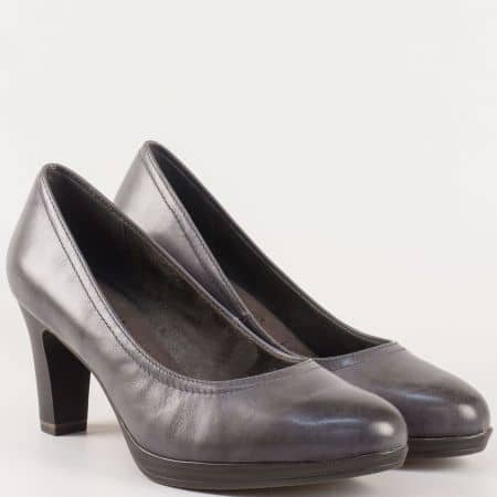 Кожени дамски обувки Tamaris в сив цвят на висок ток  1122410sv