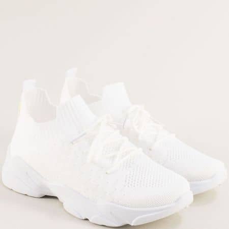 Спортни дамски обувки с връзки в бяло 1127-40b