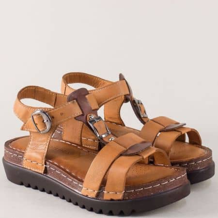 Дамски сандали на платформа от кафява естествена кожа 1154k