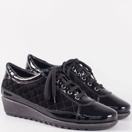 Лачени дамски обувки THE FLEXX в черно на платформа и връзки 0206ch