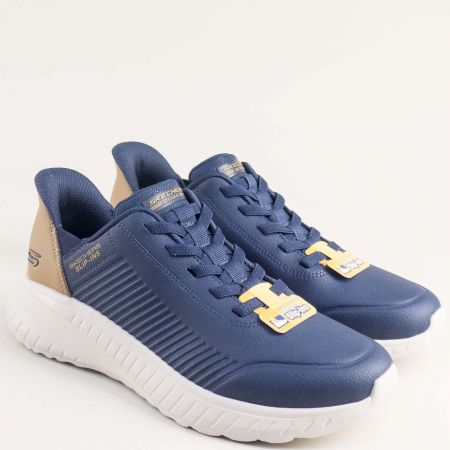 Сини мъжки маратонки с кафяви детайли SKECHERS на равно ходило 118305s