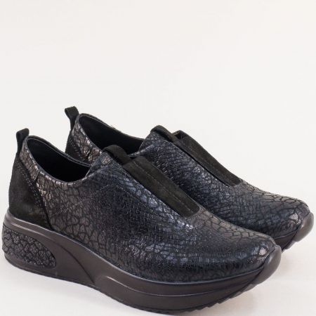 Дамски черни обувки на платформа естествена кожа  1201814zch