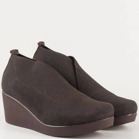Дамски ежедневни обувки с еластична сая и кожена стелка в кафяв цвят 1212sk