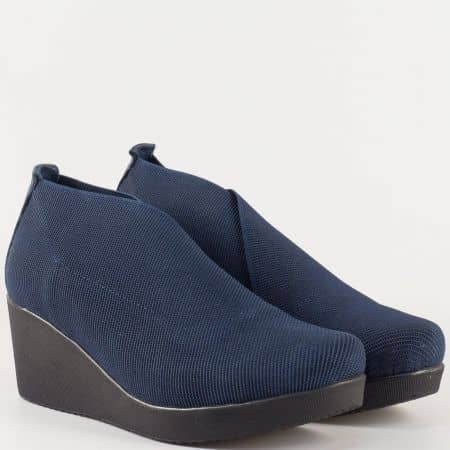 Дамски ежедневни обувки с изчистена визия и естествена кожена стелка в син цвят 1212ss