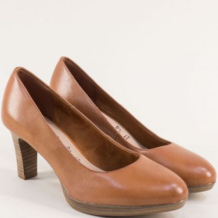 Кафяви дамски обувки на висок ток естествена кожа Tamaris 12241020k