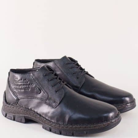 Черни мъжки обувки Rieker от естествена кожа на грайферно ходило 12243ch