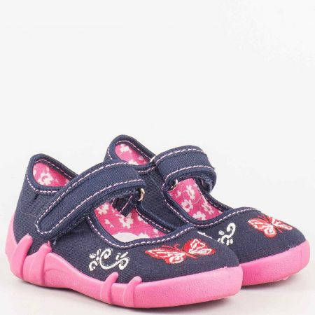 Сини детски обувки от текстил с бродерия 13139s