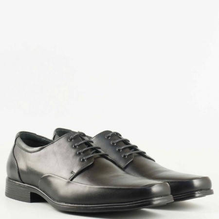 Мъжки елегантни обувки с естествена кожена стелка и връзки в черен цвят 135143ch