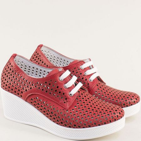 Червени дамски обувки от естествена кожа на платформа 13214810chv