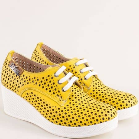 Жълти дамски обувки на платформа от естествена кожа 13214810j
