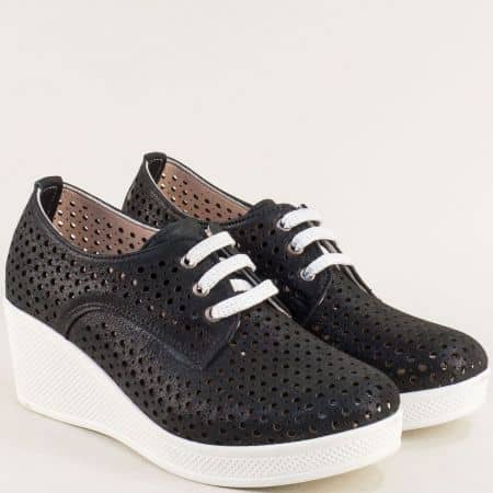 Дамски обувки естествена кожа на платформа в черен цвят 13214810sch