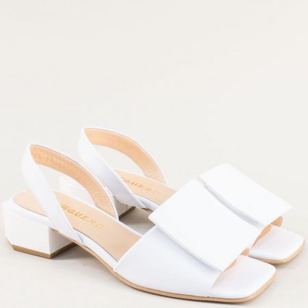 Бели дамски сандали на нисък ток естествена кожа 1323135b