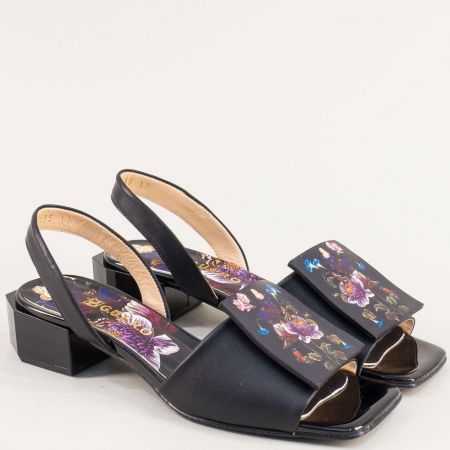 Кожени дамски сандали в черно с цветна плочка 1323135ch