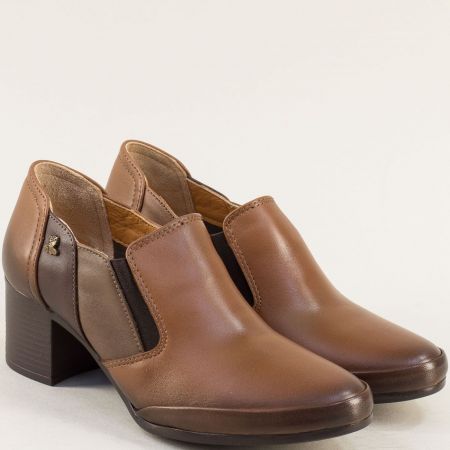 Кафяви дамски обувки на среден ток от  естествена кожа 1369kps