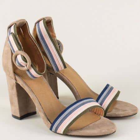 Елегантни дамски сандали в кафяво  на висок ток 1386083vk
