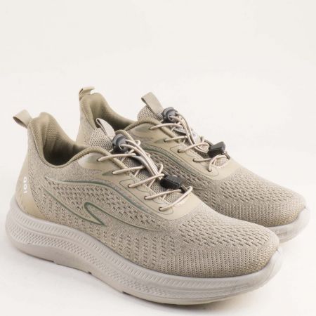 Текстилни мъжки маратонки с връзки в бежов цвят 138715bj