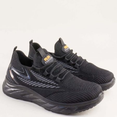 Комфортни мъжки маратонки в черен цвят с връзки 138719ch