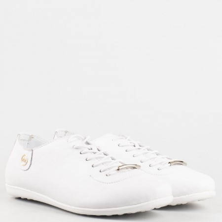 Дамски комфортни обувки изцяло от естествена кожа на ортопедично ходило в бял цвят 138b