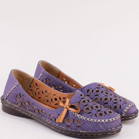 Ежедневни дамски обувки естествена кожа в лилав цвят 1403l