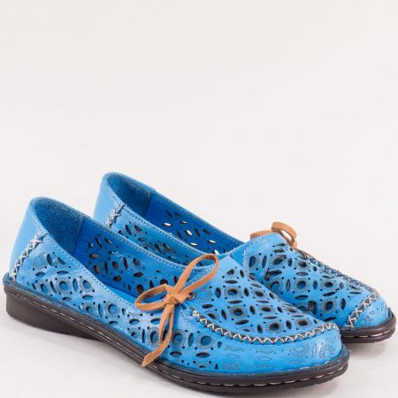 Дамски обувки на гъвкаво ходило естествена кожа в син цвят 1403s