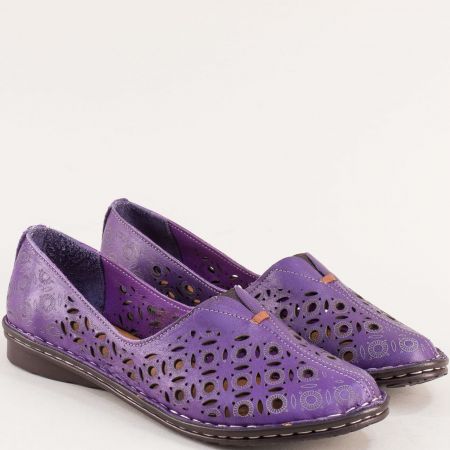 Дамски обувки естествена кожа в лилав цвят на леко ходило 1405l