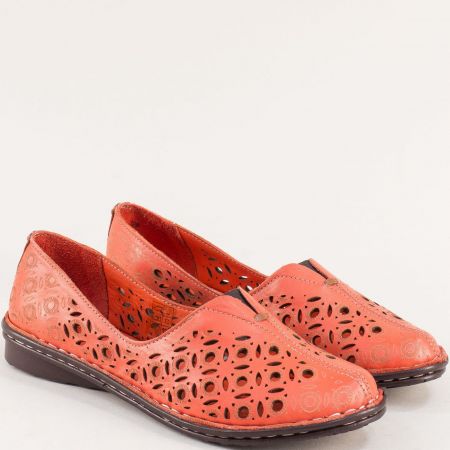Леки и удобни дамски обувки в оранжево естествена кожа 1405o