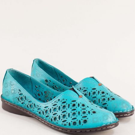 Сини перфорирани дамски обувки естествена кожа 1405ss