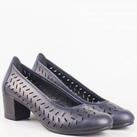 Български сини дамски обувки на среден ток от естествена кожа с ортопедична стелка- Nota Bene  14277916s