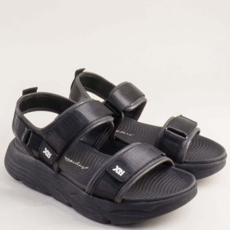 Комфортни дамски сандали в черен текстил на модерно ходило 145264ch