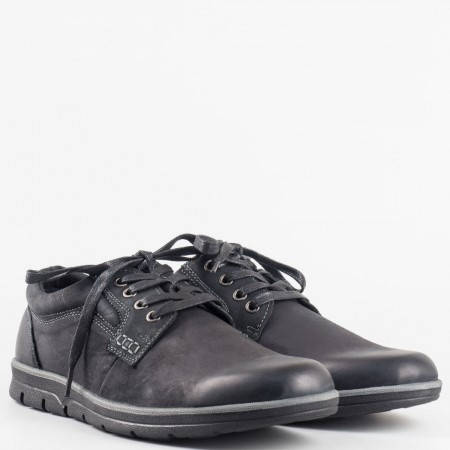 Мъжки комфортни обувки на равно ходило с връзки в черен цвят 15059072ch