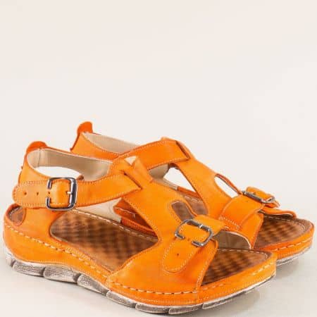 Естествена кожа дамски сандали на платформа в оранжев цвят 1508488o