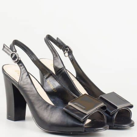 Дамски стилни сандали на висок ток в черен цват- Eliza с кожена стелка 1510032ch