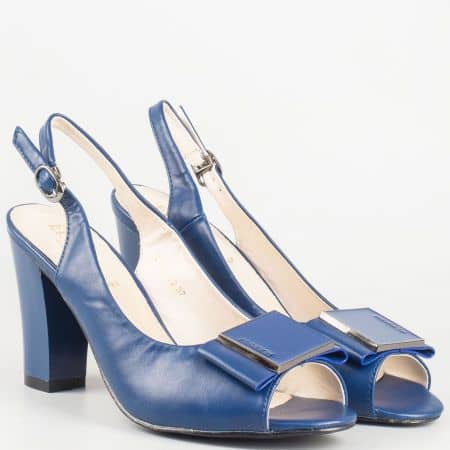 Дамски сини сандали на висок ток с кожена стелка- Eliza  1510032s