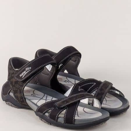 Черни юношески сандали от естествен набук с две лепки 15101ch