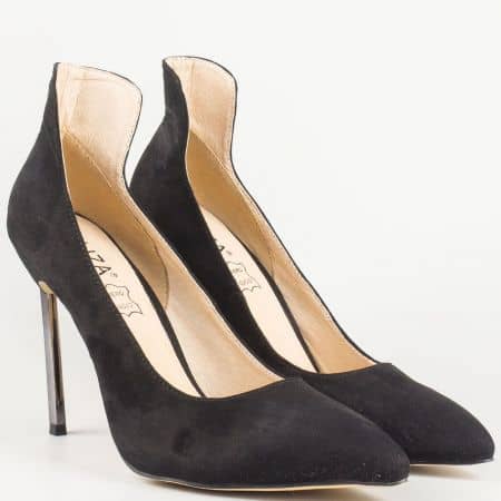 Дамски елегантни обувки на висок метален ток в черен цвят- Eliza със стелка от естествена кожа 1522805ch