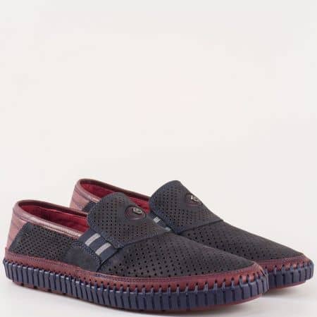 Мъжки комфортни обувки за всеки ден изработени от 100% естествени материали - набук и кожа в синьо,черено и бордо 15600s
